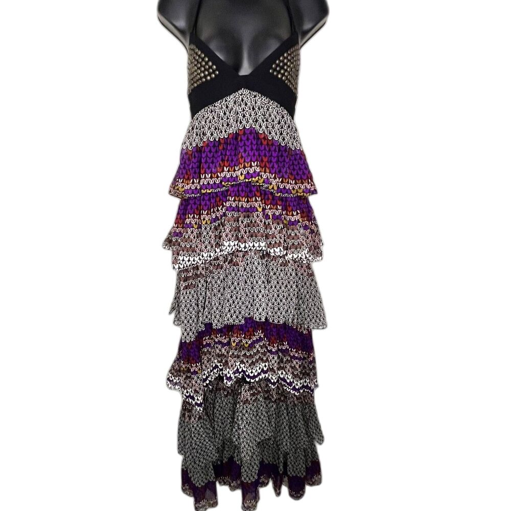 Mara Hoffman Silk Studded Tiered Chiffon Maxi Dress NWT S Boho Festival Eclectic